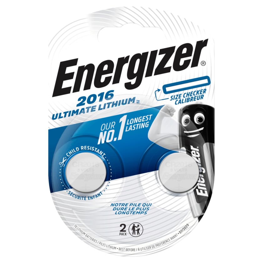 Energizer Knopfzellen Ultimate Lithium CR2016 2 Stück